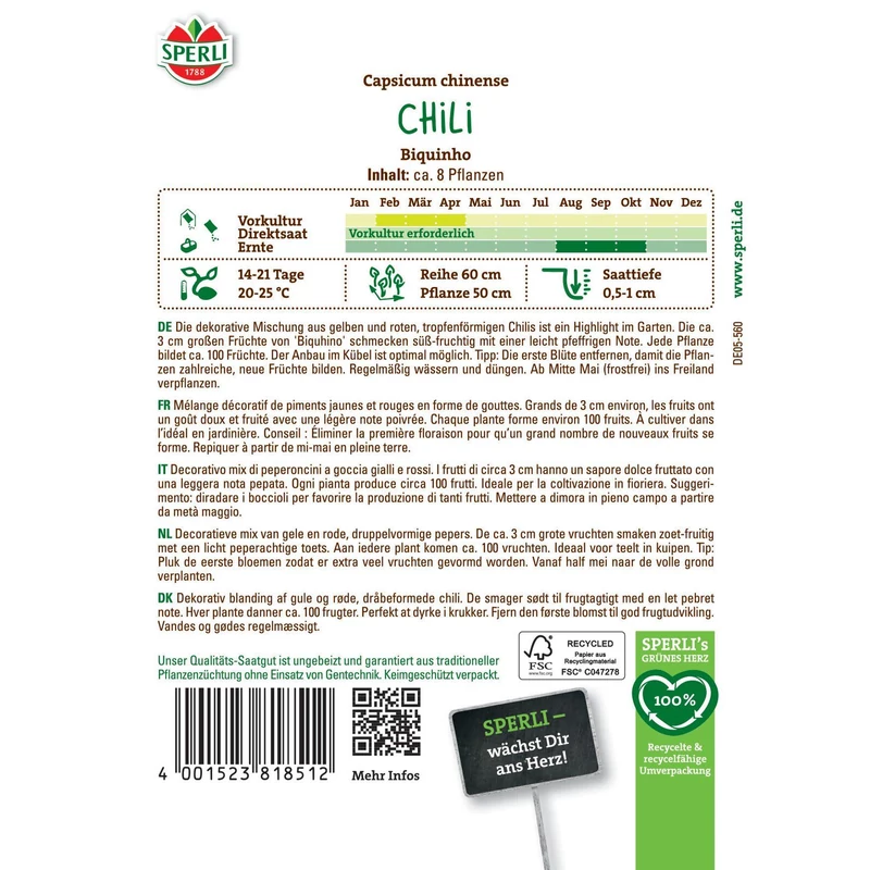Sperli Biquinho csepp alakú chili paprika vetőmag