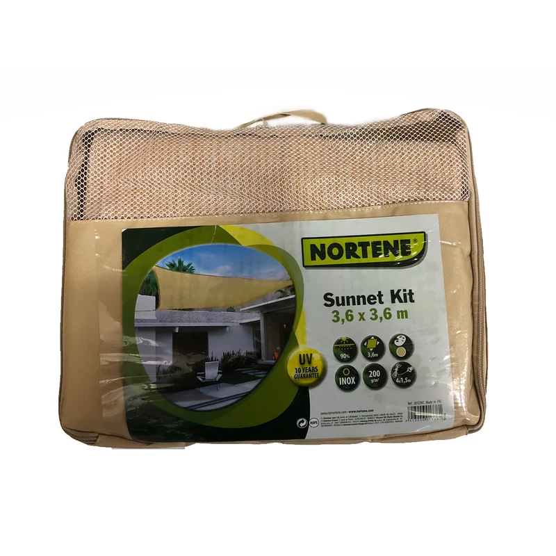 Nortene SUN-NET KIT szőtt négyzet alakú napvitorla (3,6*3,6 m) - bézs