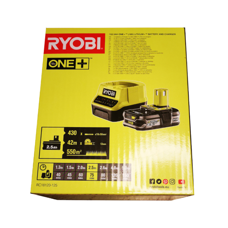Ryobi  18 V 2,5 Ah Lithium+ akkumulátor és töltő