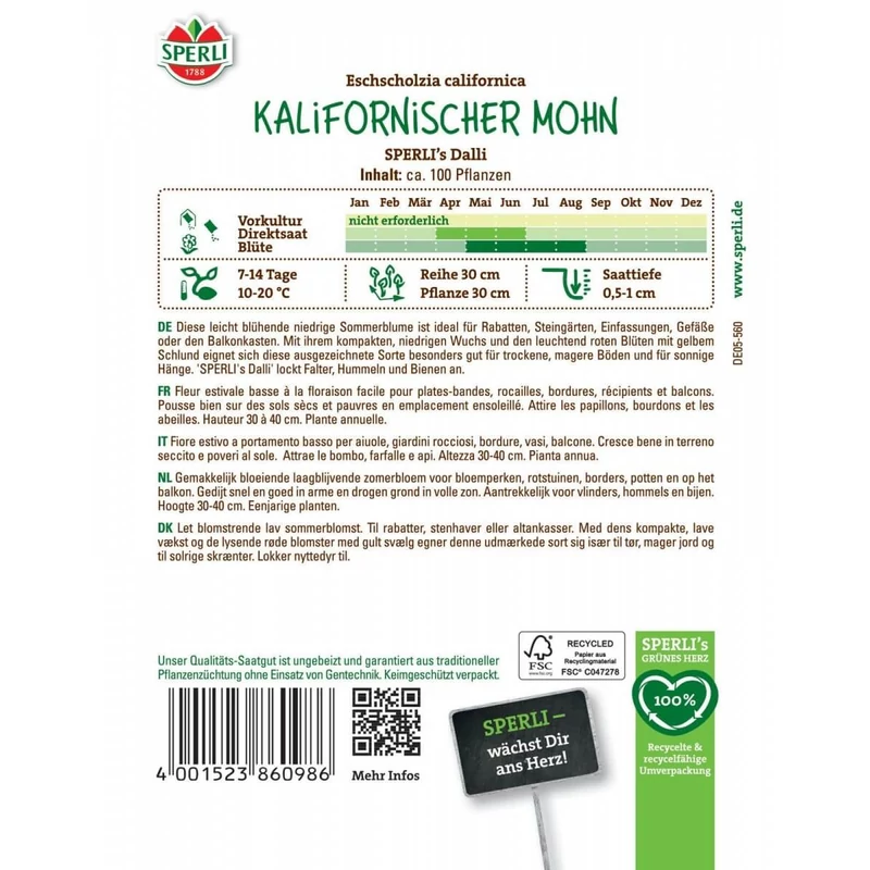 Sperli Dalli vörös Kaliforniai kakukkmák vetőmag